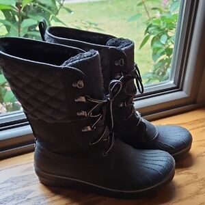 Women's Black Quilted Winter Boots
